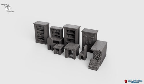 The Study Set - Dragonlock Ultimate Furnishings 28mm 32mm Wargaming Terrain D&D, DnD