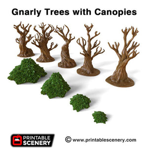 Gnarly Trees with Canopies Set - Clorehaven and the Goblin Grotto 15mm 28mm 32mm Wargaming Terrain D&D, DnD