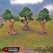 Load image into Gallery viewer, Gnarly Trees with Canopies Set - Clorehaven and the Goblin Grotto 15mm 28mm 32mm Wargaming Terrain D&amp;D, DnD