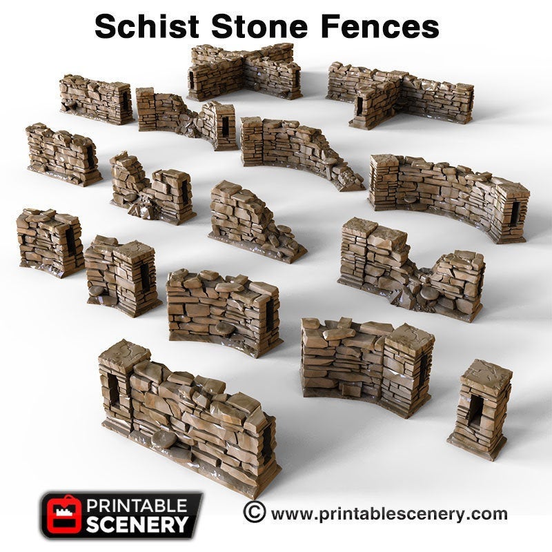 Schist Stone Fences - Clorehaven and the Goblin Grotto 15mm 28mm Wargaming Terrain D&D, DnD