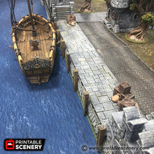 Load image into Gallery viewer, Port Winterdale Docks Set - The Lost Islands 28mm 32mm Wargaming Terrain D&amp;D, DnD