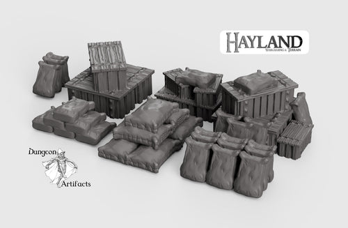 Crates and Sacks Set 15mm 28mm 32mm Wargaming Terrain D&D, DnD