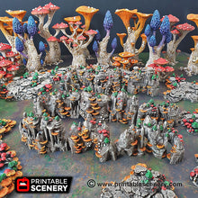 Load image into Gallery viewer, Shroom Grotto Walls - 15mm 28mm 32mm Clorehaven and the Goblin Grotto Mushroom Wargaming Terrain Scatter D&amp;D DnD