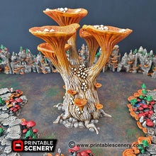 Load image into Gallery viewer, Blooming Lanterns Mushroom Tree Set - 15mm 28mm 32mm Clorehaven and Goblin Grotto Wargaming Terrain Scatter D&amp;D DnD