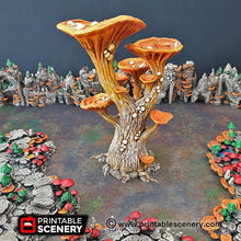 Load image into Gallery viewer, Blooming Lanterns Mushroom Tree Set - 15mm 28mm 32mm Clorehaven and Goblin Grotto Wargaming Terrain Scatter D&amp;D DnD