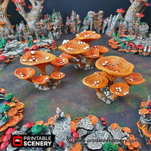 Load image into Gallery viewer, Lantern Clusters Mushroom Set - 28mm 32mm Clorehaven and Goblin Grotto Wargaming Terrain Scatter D&amp;D DnD
