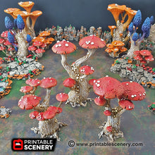 Load image into Gallery viewer, Magic Mushrooms Tree Set - 15mm 28mm 32mm Clorehaven and the Goblin Grotto Wargaming Terrain Scatter D&amp;D DnD