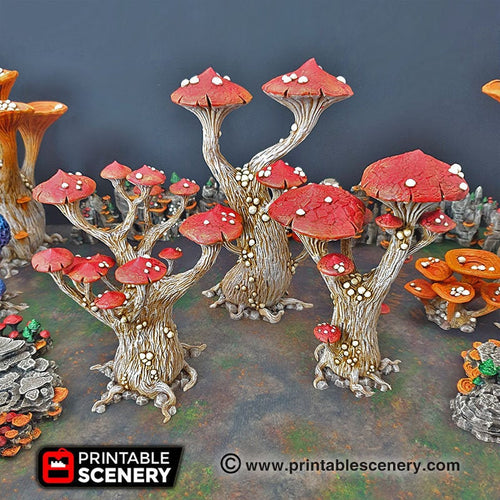 Magic Mushrooms Tree Set - 15mm 28mm 32mm Clorehaven and the Goblin Grotto Wargaming Terrain Scatter D&D DnD