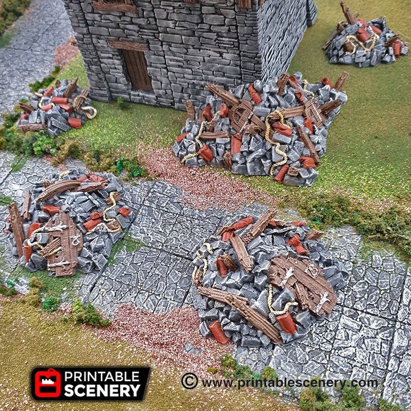 Rubble Set - 15mm 28mm 32mm Clorehaven and the Goblin Grotto Wargaming Tabletop Scatter Terrain D&D, DnD