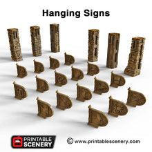 Load image into Gallery viewer, Hanging Signs - 28mm 32mm Clorehaven and Goblin Grotto Wargaming Terrain Scatter D&amp;D, DnD