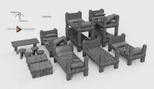 Load image into Gallery viewer, Medieval Dormitory Furnishings 28mm 32mm Wightwood Abbey Wargaming Tabletop Scatter Miniatures Terrain
