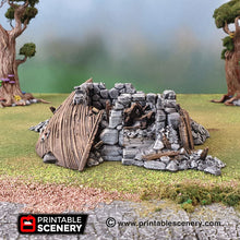 Load image into Gallery viewer, Ruined Boat House - 15mm 28mm 32mm Clorehaven and Goblin Grotto Wargaming Terrain Scatter D&amp;D, DnD