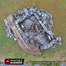 Load image into Gallery viewer, Ruined Boat House - 15mm 28mm 32mm Clorehaven and Goblin Grotto Wargaming Terrain Scatter D&amp;D, DnD