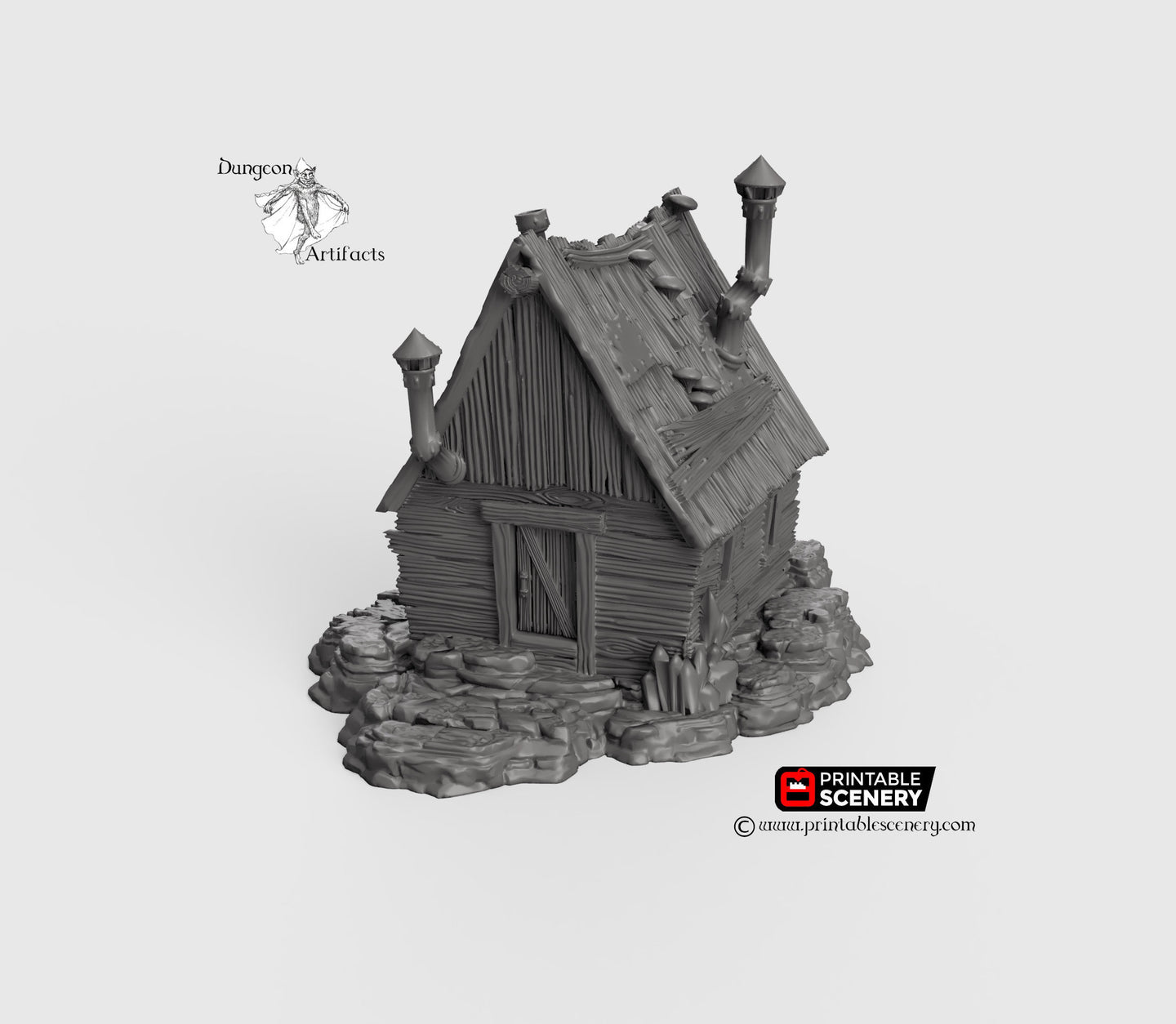 Shanty with Rocky Base - 15mm 28mm 32mm Clorehaven and the Goblin Grotto Wargaming Terrain Scatter D&D, DnD