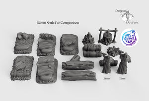 Travelers' Camp Set - 28mm 32mm Cast N Play Wargaming Tabletop Scatter Miniatures Terrain D&D, DnD