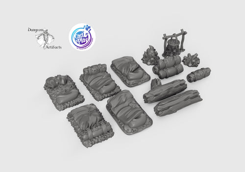 Travelers' Camp Set - 28mm 32mm Cast N Play Wargaming Tabletop Scatter Miniatures Terrain D&D, DnD