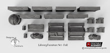 Load image into Gallery viewer, Library Furniture Set - 28mm 32mm Clorehaven and the Goblin Grotto Wargaming Terrain Scatter D&amp;D, DnD