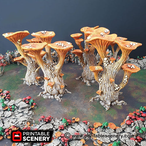 Blooming Lanterns Mushroom Tree Set - 15mm 28mm 32mm Clorehaven and Goblin Grotto Wargaming Terrain Scatter D&D DnD