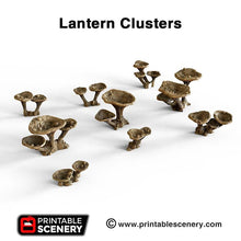 Load image into Gallery viewer, Lantern Clusters Mushroom Set - 28mm 32mm Clorehaven and Goblin Grotto Wargaming Terrain Scatter D&amp;D DnD