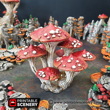 Load image into Gallery viewer, Magic Mushroom Clusters Set - 28mm 32mm Clorehaven and the Goblin Grotto Wargaming Terrain Scatter D&amp;D DnD