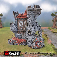 Load image into Gallery viewer, Ruined Sorcerer&#39;s Tower - 15mm 28mm 32mm Clorehaven and the Goblin Grotto Wargaming Terrain Scatter D&amp;D, DnD
