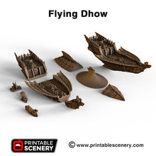 Load image into Gallery viewer, Flying Dhow - 15mm 28mm 32mm Clorehaven and the Goblin Grotto Wargaming Terrain D&amp;D DnD