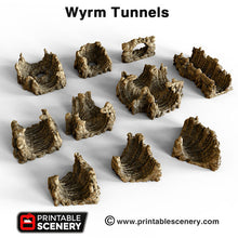 Load image into Gallery viewer, Wyrm Tunnels - 15mm 28mm 32mm Clorehaven and the Goblin Grotto Wargaming Terrain Scatter D&amp;D, DnD