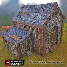 Load image into Gallery viewer, Clorehaven Stone Barn - 28mm 32mm Goblin Grotto Wargaming Terrain D&amp;D, DnD