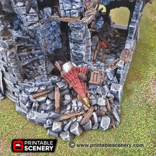 Load image into Gallery viewer, Ruined Sorcerer&#39;s Tower - 15mm 28mm 32mm Clorehaven and the Goblin Grotto Wargaming Terrain Scatter D&amp;D, DnD
