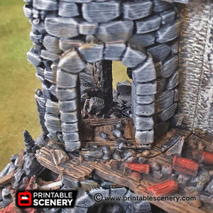 Ruined Sorcerer's Tower - 15mm 28mm 32mm Clorehaven and the Goblin Grotto Wargaming Terrain Scatter D&D, DnD