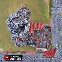 Load image into Gallery viewer, Ruined Sorcerer&#39;s Tower - 15mm 28mm 32mm Clorehaven and the Goblin Grotto Wargaming Terrain Scatter D&amp;D, DnD