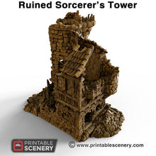 Load image into Gallery viewer, Ruined Sorcerer&#39;s Tower - 15mm 28mm 32mm Clorehaven and the Goblin Grotto Wargaming Terrain Scatter D&amp;D, DnD
