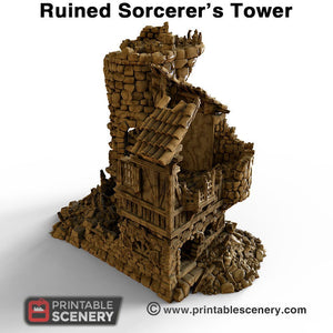 Ruined Sorcerer's Tower - 15mm 28mm 32mm Clorehaven and the Goblin Grotto Wargaming Terrain Scatter D&D, DnD