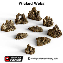 Load image into Gallery viewer, Wicked Webs - 15mm 28mm 32mm Clorehaven and the Goblin Grotto Wargaming Terrain Scatter D&amp;D, DnD