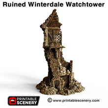 Load image into Gallery viewer, Ruined Winterdale Watchtower - 15mm 28mm 32mm Clorehaven and the Goblin Grotto Wargaming Terrain Scatter D&amp;D DnD