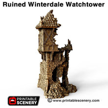 Load image into Gallery viewer, Ruined Winterdale Watchtower - 15mm 28mm 32mm Clorehaven and the Goblin Grotto Wargaming Terrain Scatter D&amp;D DnD