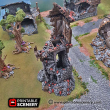 Load image into Gallery viewer, Ruined Winterdale Watchtower - 15mm 28mm 32mm Clorehaven and the Goblin Grotto Wargaming Terrain Scatter D&amp;D DnD