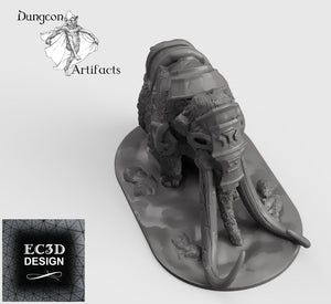Armored Woolly Mammoth -  15mm 28mm 32mm 42mm Wilds of Wintertide Wargaming Terrain D&D, DnD