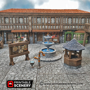 Town Square Accessories - 28mm 32mm Clorehaven and the Goblin Grotto Wargaming Terrain Scatter D&D, DnD
