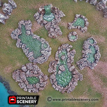 Load image into Gallery viewer, Grotto Cavern Pools - 15mm 28mm Clorehaven and the Goblin Grotto Wargaming Terrain Scatter D&amp;D, DnD