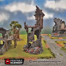 Load image into Gallery viewer, Ruined Winterdale Watchtower - 15mm 28mm 32mm Clorehaven and the Goblin Grotto Wargaming Terrain Scatter D&amp;D DnD