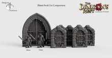 Load image into Gallery viewer, Dungeon Door Set - 28mm 32mm Dragon&#39;s Rest Wargaming Terrain Scatter D&amp;D DnD