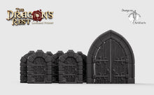 Load image into Gallery viewer, Dungeon Door Set - 28mm 32mm Dragon&#39;s Rest Wargaming Terrain Scatter D&amp;D DnD