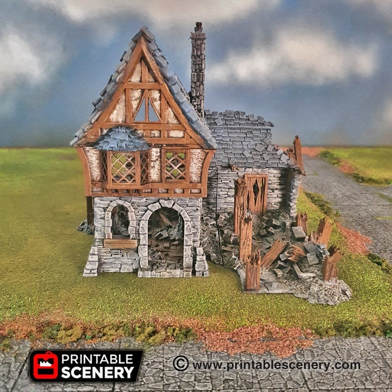 Ruined Winterdale Tavern - 15mm 28mm 32mm Clorehaven and the Goblin Grotto Wargaming Terrain D&D, DnD