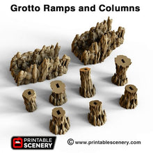 Load image into Gallery viewer, Grotto Ramps and Columns - 28mm 32mm Clorehaven and the Goblin Grotto Mushroom Wargaming Terrain Scatter D&amp;D DnD