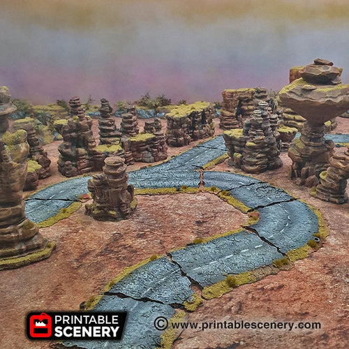 Desert Roads Straightaways - 15mm 20mm 28mm Brave New Worlds Dread Race Wargaming Terrain Gaslands D&D, DnD