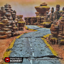 Load image into Gallery viewer, Desert Roads Straightaways - 15mm 20mm 28mm Brave New Worlds Dread Race Wargaming Terrain Gaslands D&amp;D, DnD
