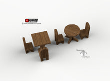 Load image into Gallery viewer, Simple RPG Chairs and Tables - 28mm 32mm Furniture Clorehaven and Goblin Grotto Wargaming Terrain Scatter D&amp;D DnD