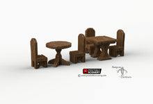 Load image into Gallery viewer, Simple RPG Chairs and Tables - 28mm 32mm Furniture Clorehaven and Goblin Grotto Wargaming Terrain Scatter D&amp;D DnD