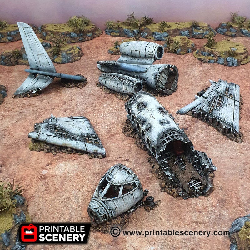 Crashed Aircraft - Airplane 15mm 28mm 20mm 32mm Brave New Worlds Wasteworld Gaslands Terrain Scatter D&D DnD